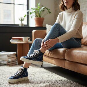 Farm Rio Black Macaw Forest Flatform Sneaker High Top Platform Shoe SZ 6.5